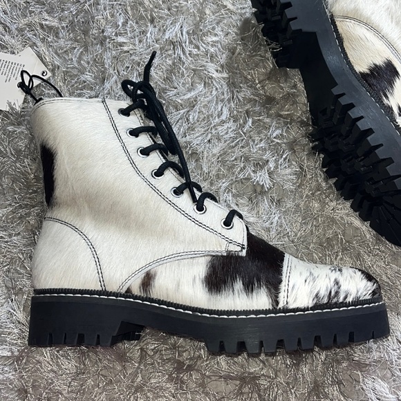 Leather booties with hairon in white, brown and black, new, size 7, Myra - Picture 4 of 14